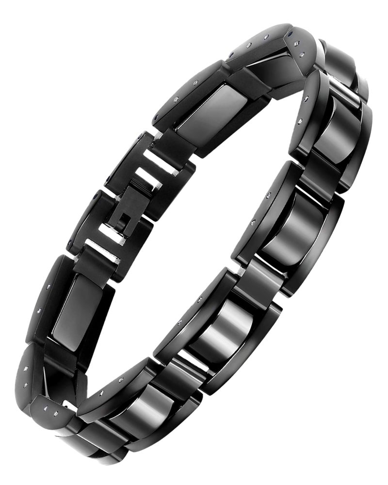 Feraco Mens Magnetic Bracelets, Classic Balck Titanium Stainless Steel Bracelets with Natural Hematite Magnet Stones,Men's Jewelry Gifts,8.66 inch - Image 1